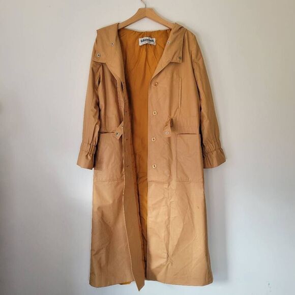 Vintage Blizzand Made in France Hooded Trench Coat Camel Tan Long Cotton Blend 7 - Picture 5 of 10